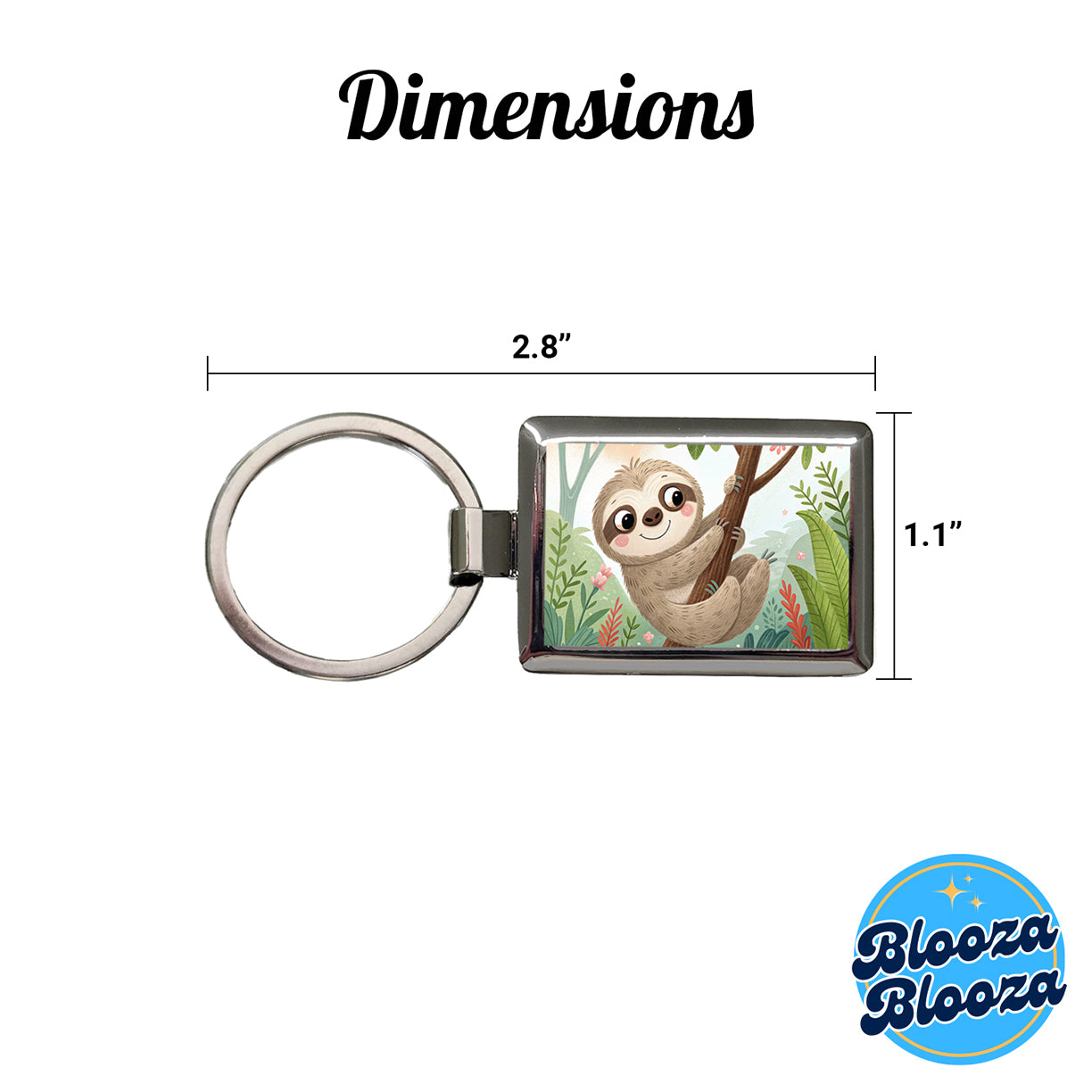 Sloth on Tree Children's Illustration Style Rectangle Metal Keychain