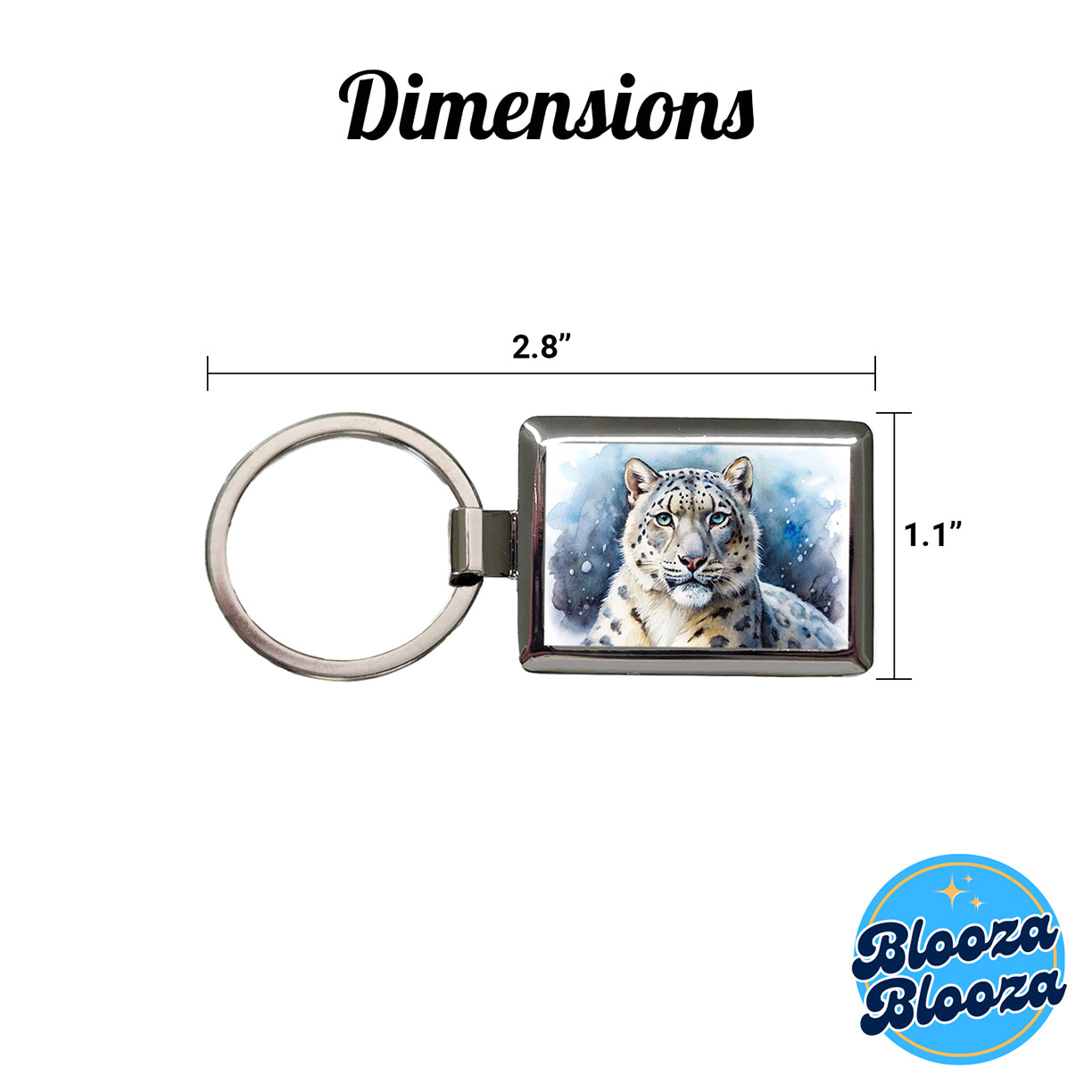 Snow Leopard Watercolor Rectangle Metal Keychain