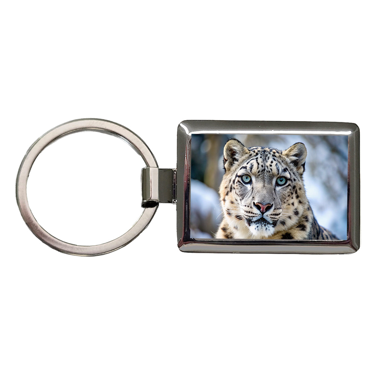Snow Leopard Rectangle Metal Keychain