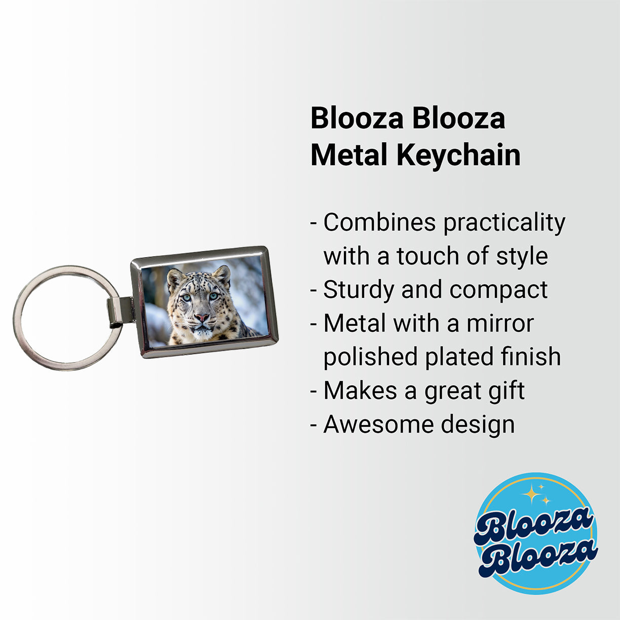 Snow Leopard Rectangle Metal Keychain