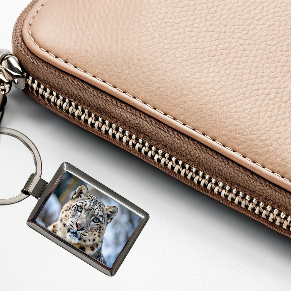 Snow Leopard Rectangle Metal Keychain