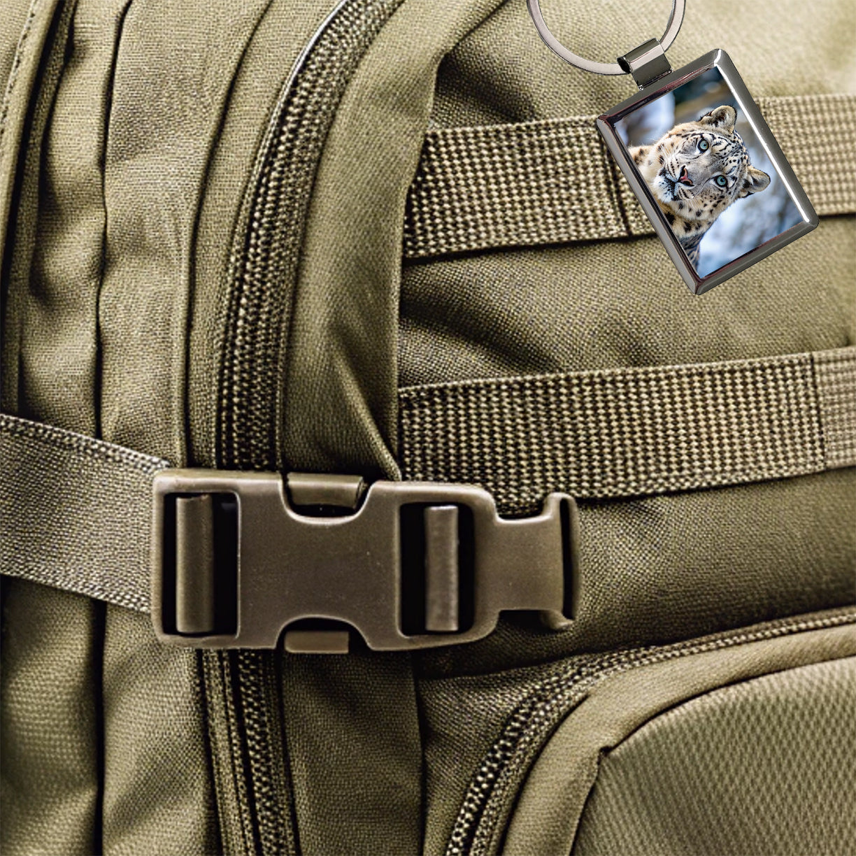 Snow Leopard Rectangle Metal Keychain