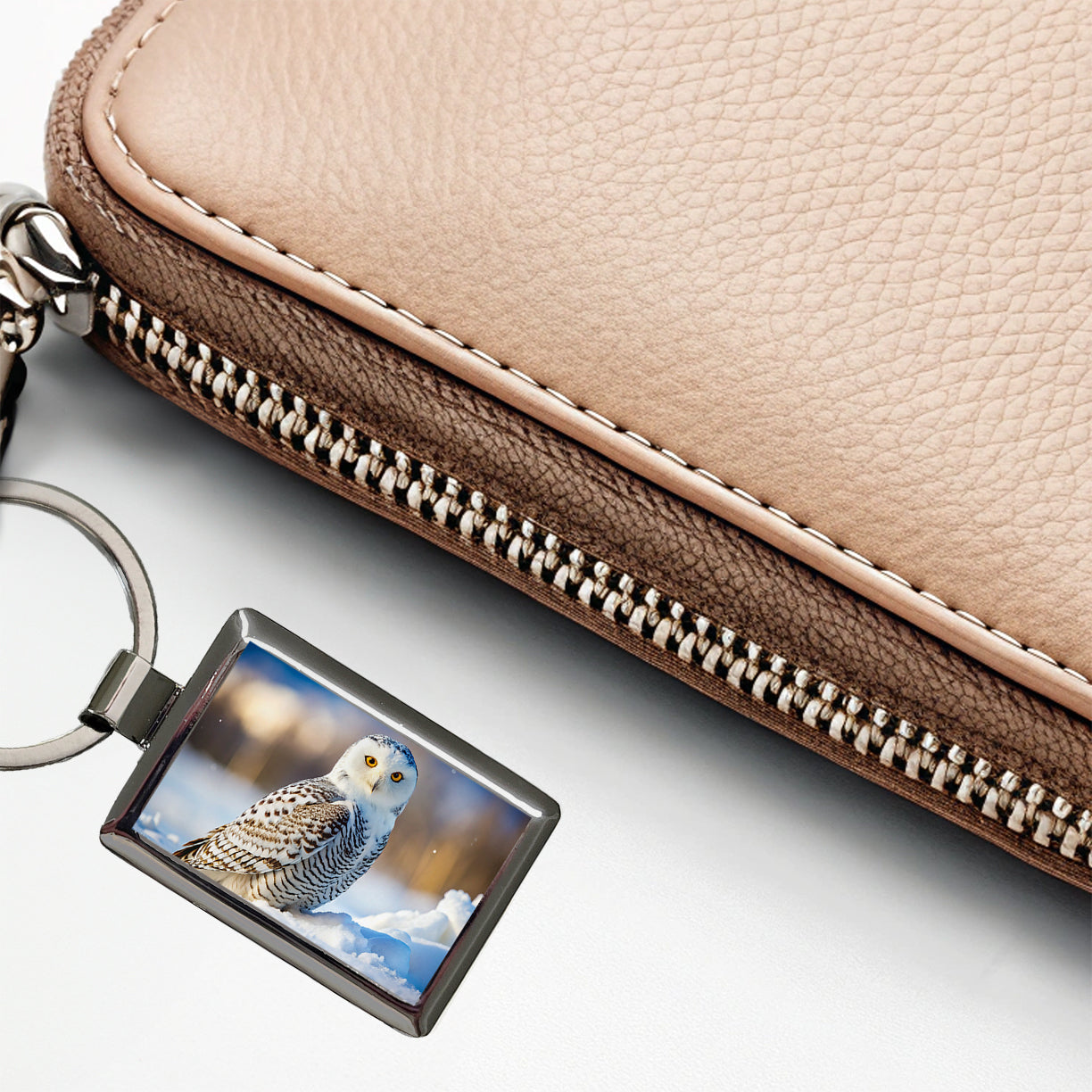 Snowy Owl Raptor Bird Of Prey Rectangle Metal Keychain