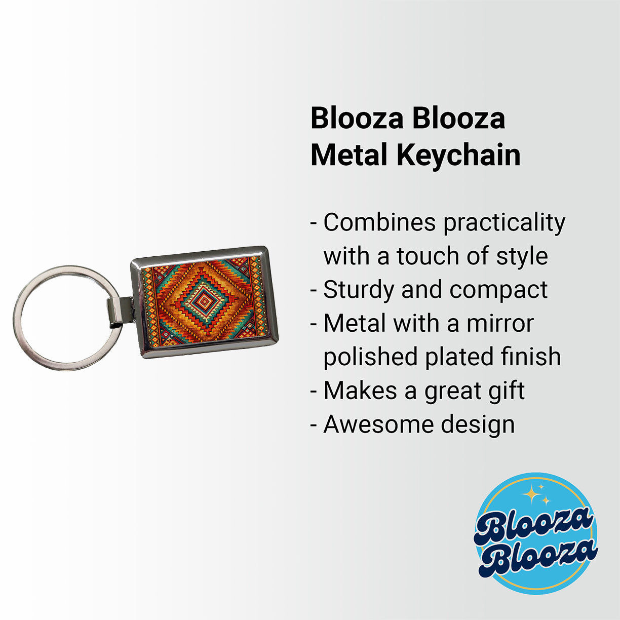 Southwestern Tribal Pattern Design Rectangle Metal Keychain