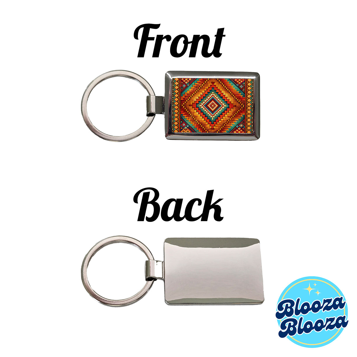 Southwestern Tribal Pattern Design Rectangle Metal Keychain