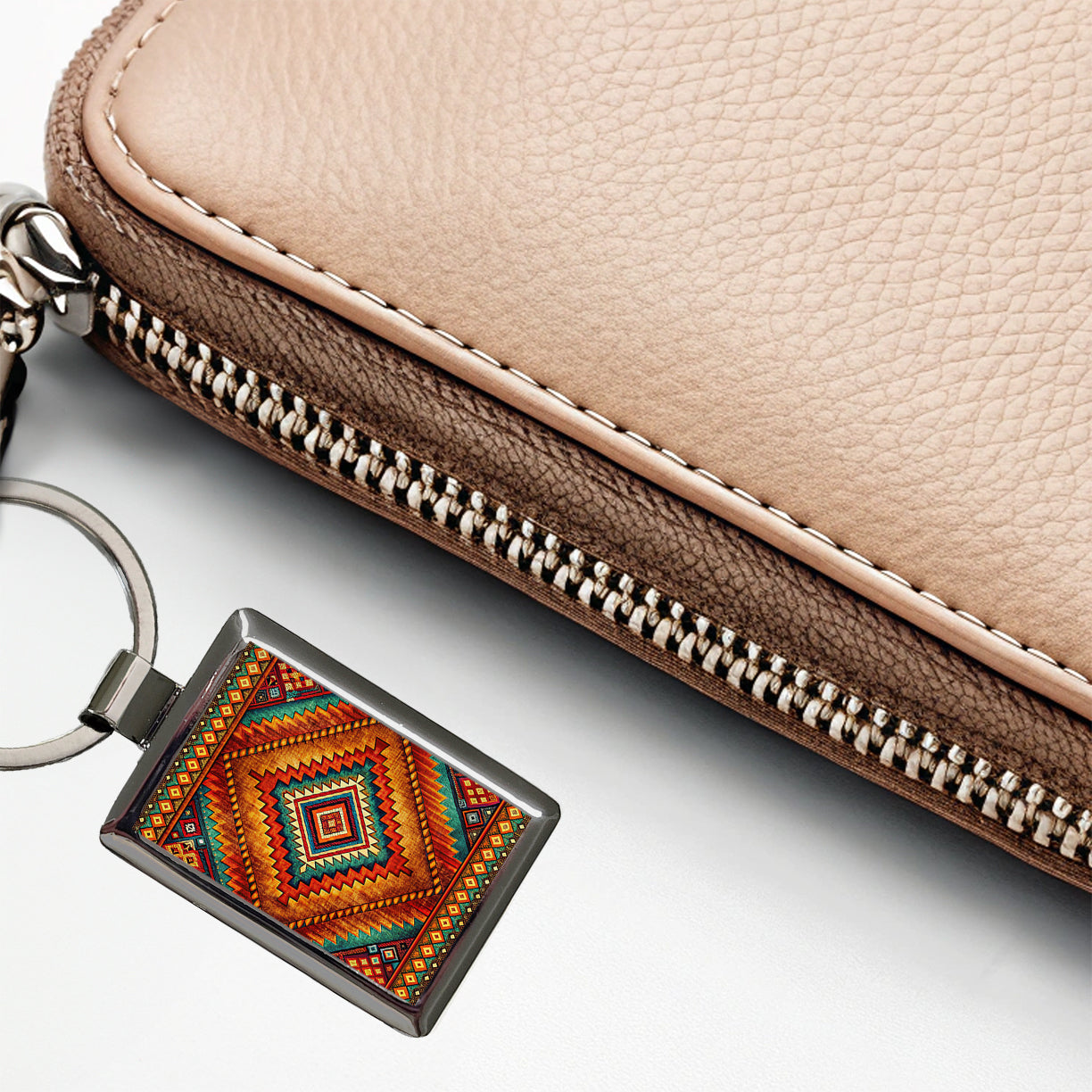 Southwestern Tribal Pattern Design Rectangle Metal Keychain
