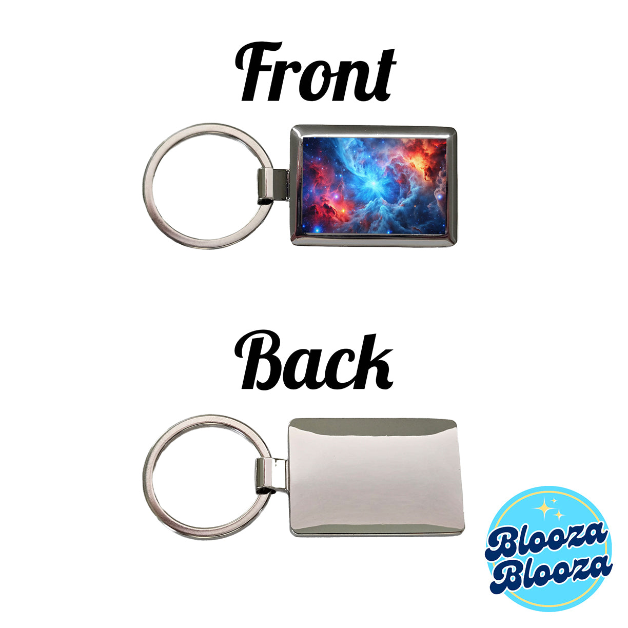 Space Galaxy Nebula Blue Red Rectangle Metal Keychain
