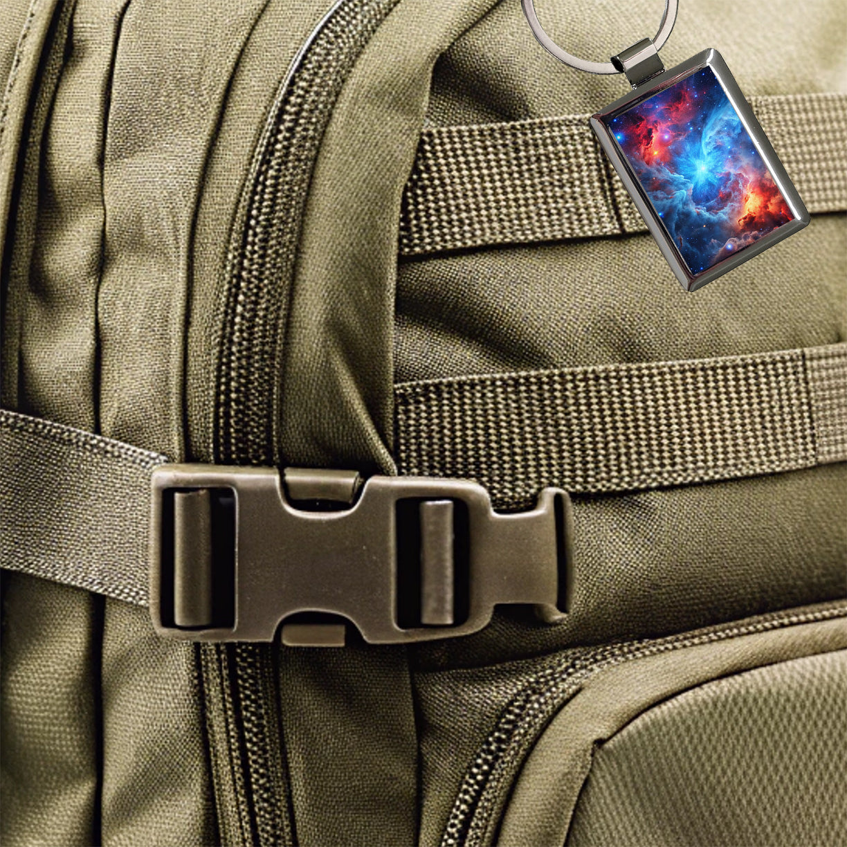 Space Galaxy Nebula Blue Red Rectangle Metal Keychain