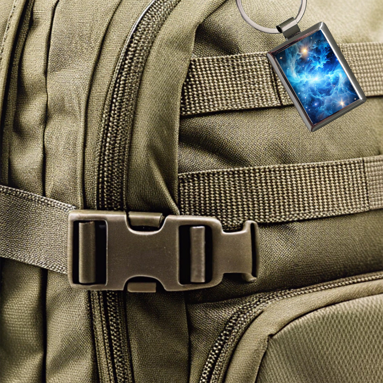 Space Galaxy Nebula Blue White Rectangle Metal Keychain