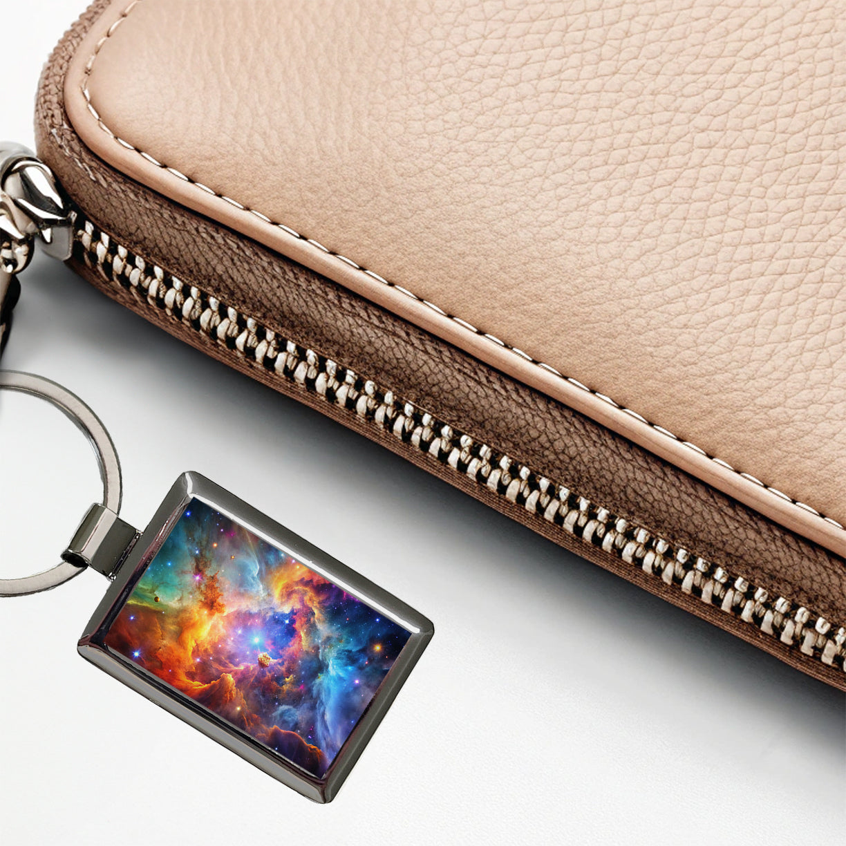 Space Galaxy Nebula Colorful Rainbow Rectangle Metal Keychain