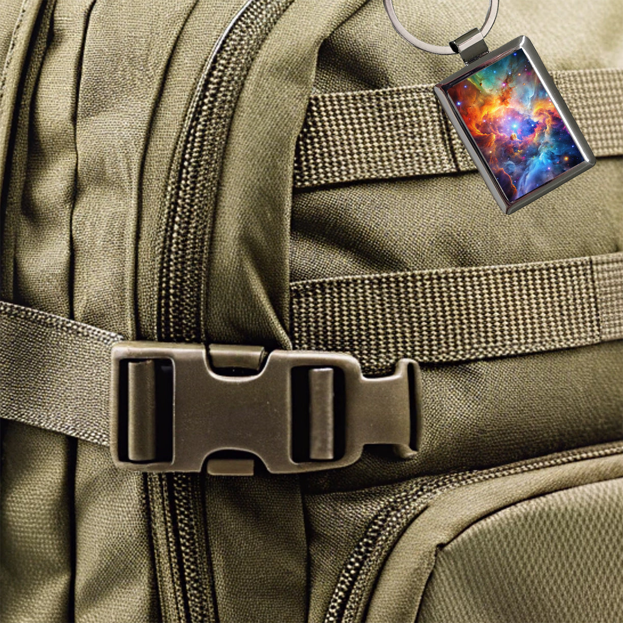 Space Galaxy Nebula Colorful Rainbow Rectangle Metal Keychain