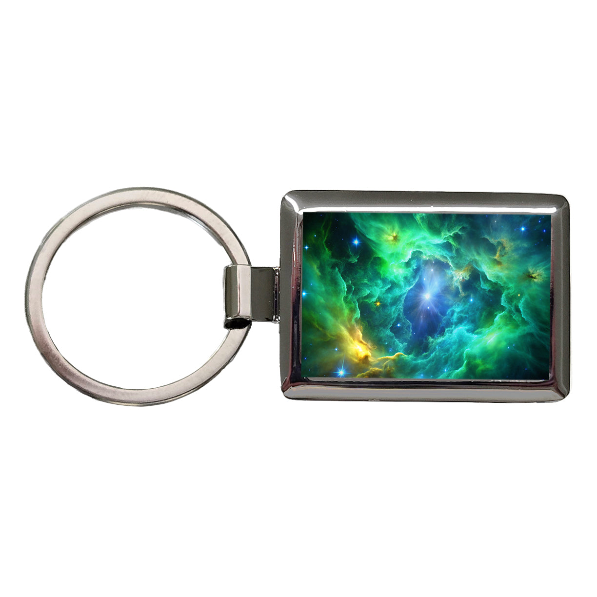 Space Galaxy Nebula Green Blue Rectangle Metal Keychain