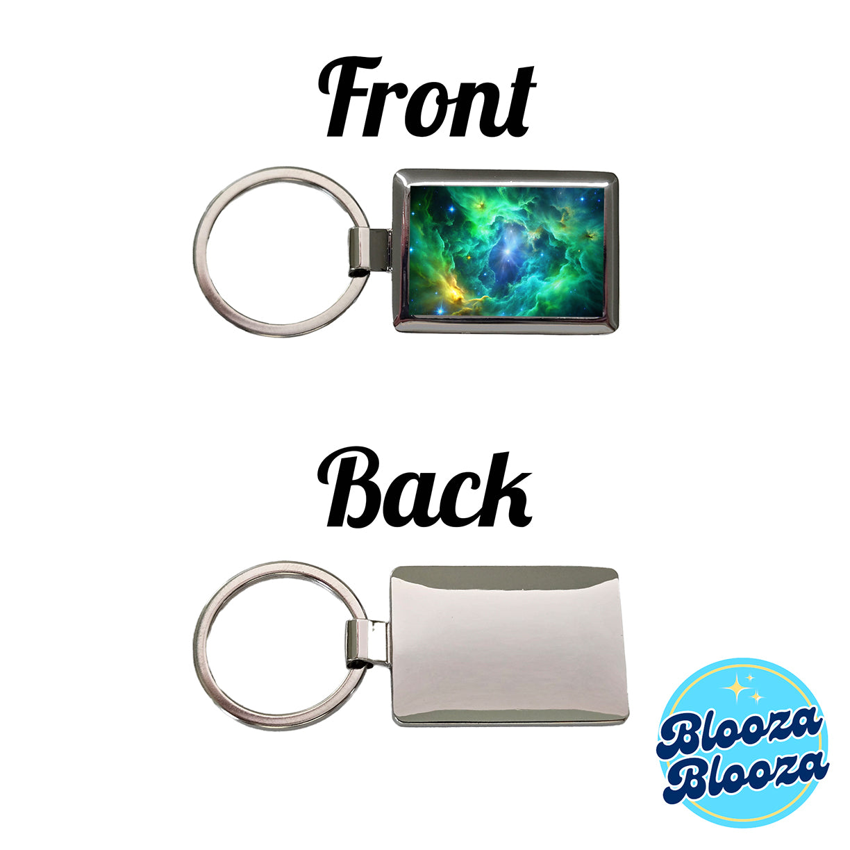 Space Galaxy Nebula Green Blue Rectangle Metal Keychain