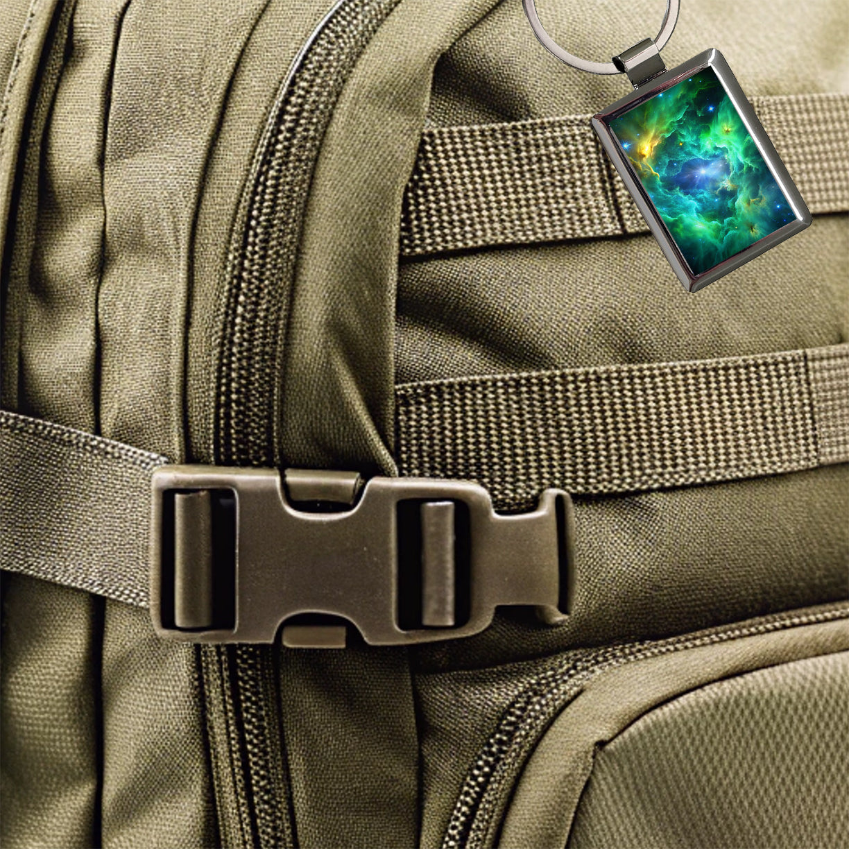Space Galaxy Nebula Green Blue Rectangle Metal Keychain
