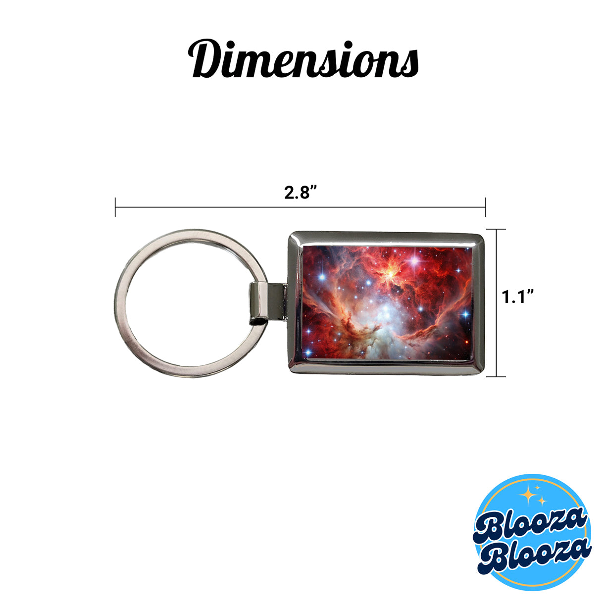 Space Galaxy Nebula Red White Rectangle Metal Keychain
