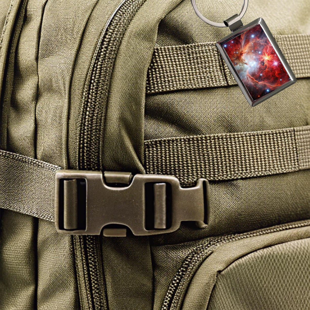 Space Galaxy Nebula Red White Rectangle Metal Keychain