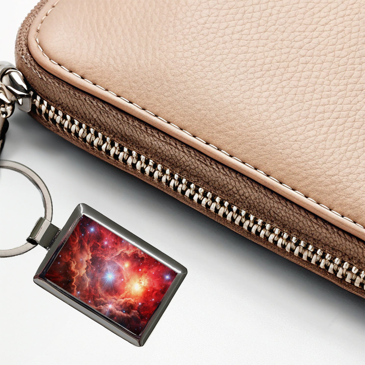 Space Galaxy Nebula Red Rectangle Metal Keychain