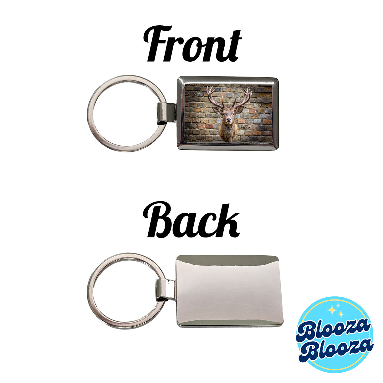 Stag's Head Mounted To Wall Rectangle Metal Keychain