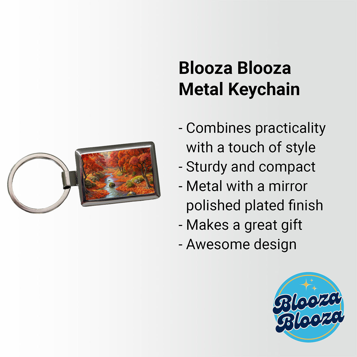 Stream and Trees in Fall Autumn Rectangle Metal Keychain
