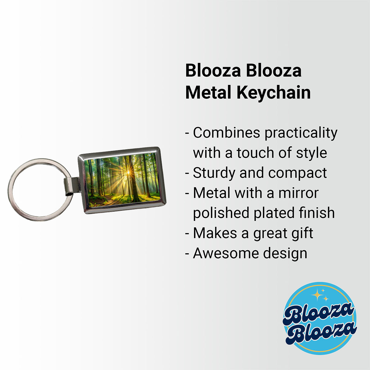 Sunlight Streaming Through Forest Trees Rectangle Metal Keychain