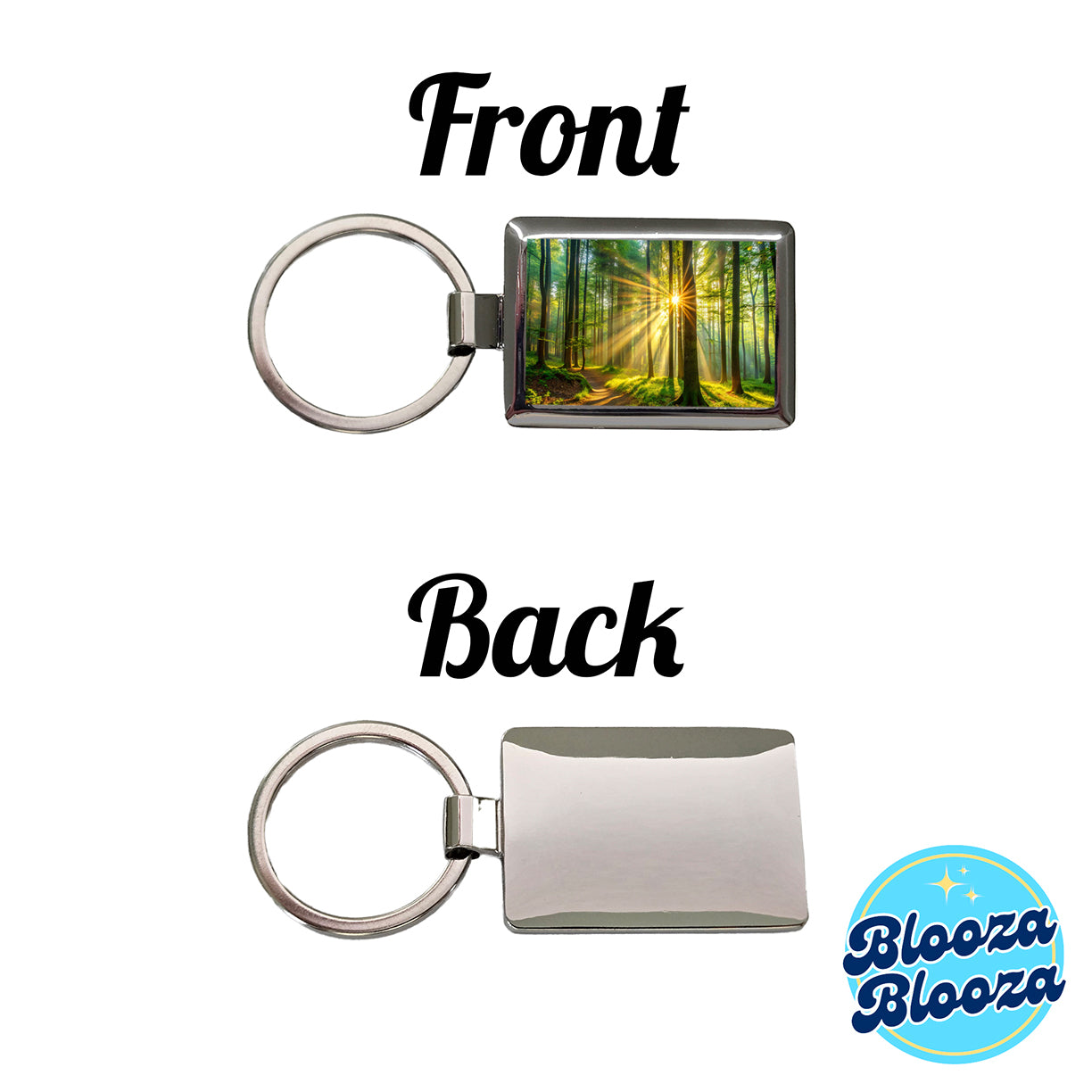 Sunlight Streaming Through Forest Trees Rectangle Metal Keychain