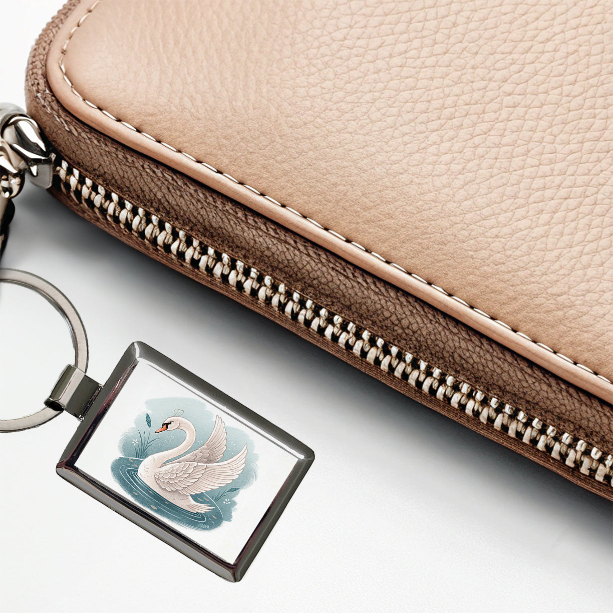 Swan Children's Illustration Style Rectangle Metal Keychain