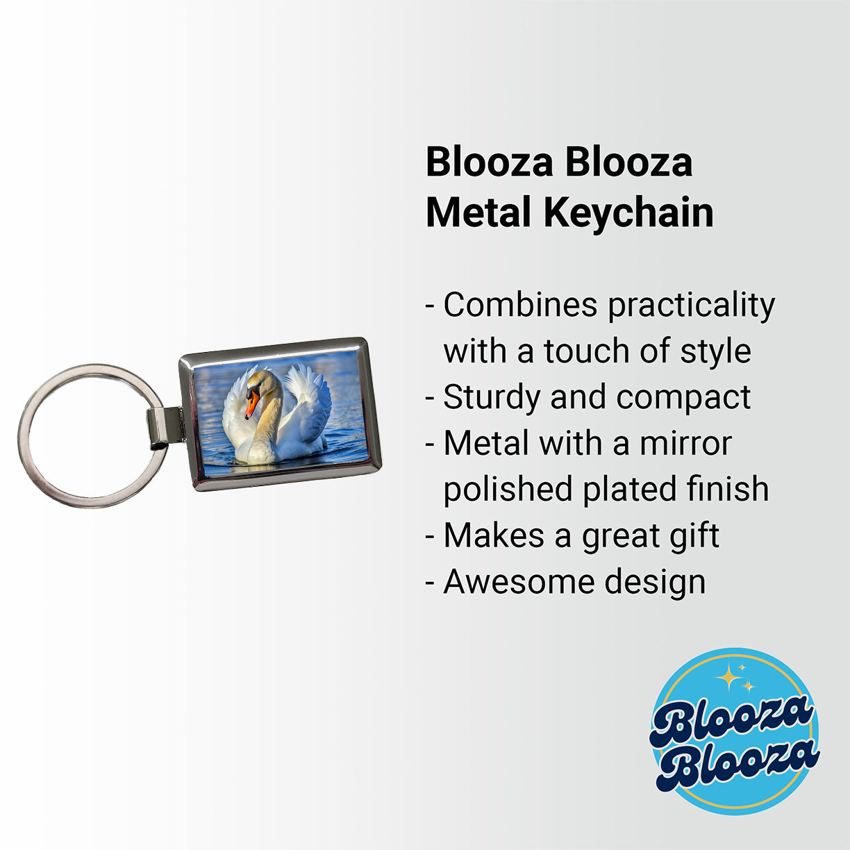 Swan Rectangle Metal Keychain