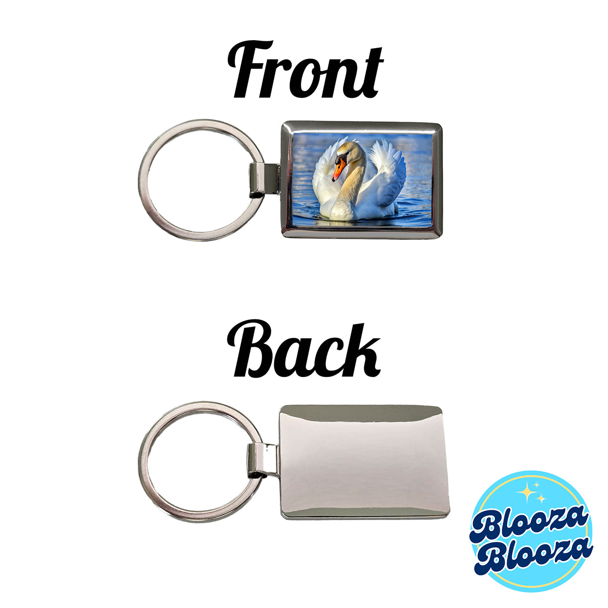 Swan Rectangle Metal Keychain
