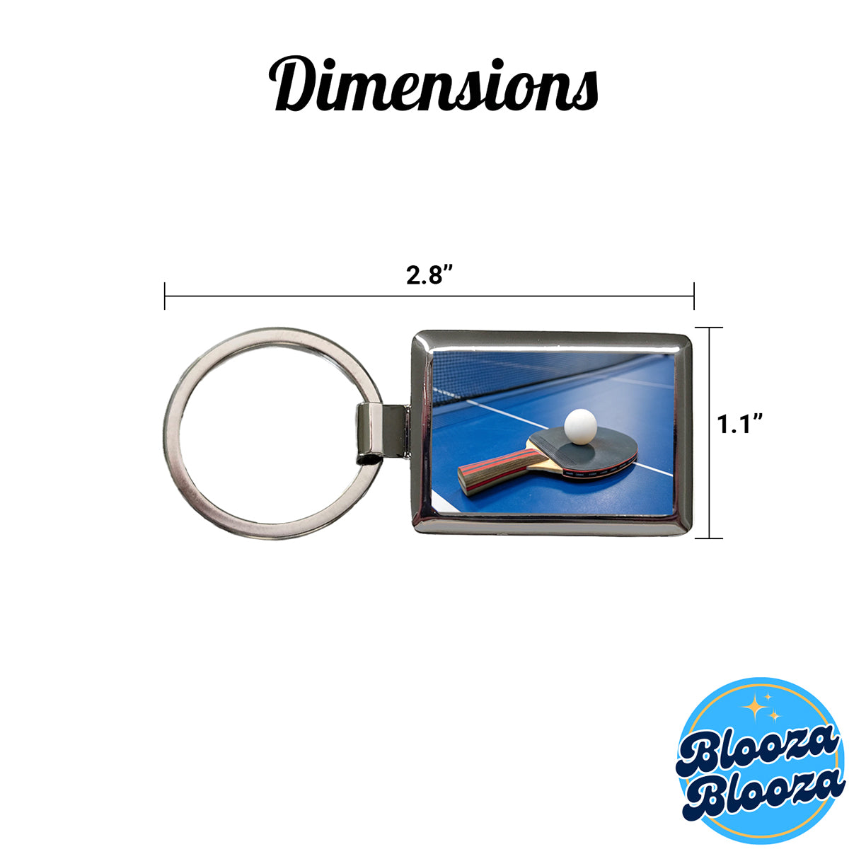 Table Tennis Ping Pong Paddle and Ball on Table Rectangle Metal Keychain