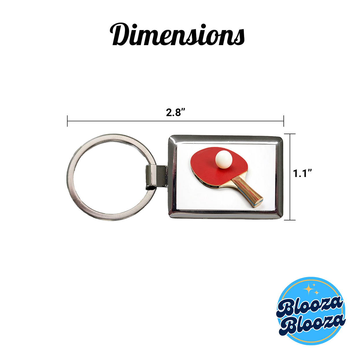 Table Tennis Ping Pong Paddle and Ball Rectangle Metal Keychain