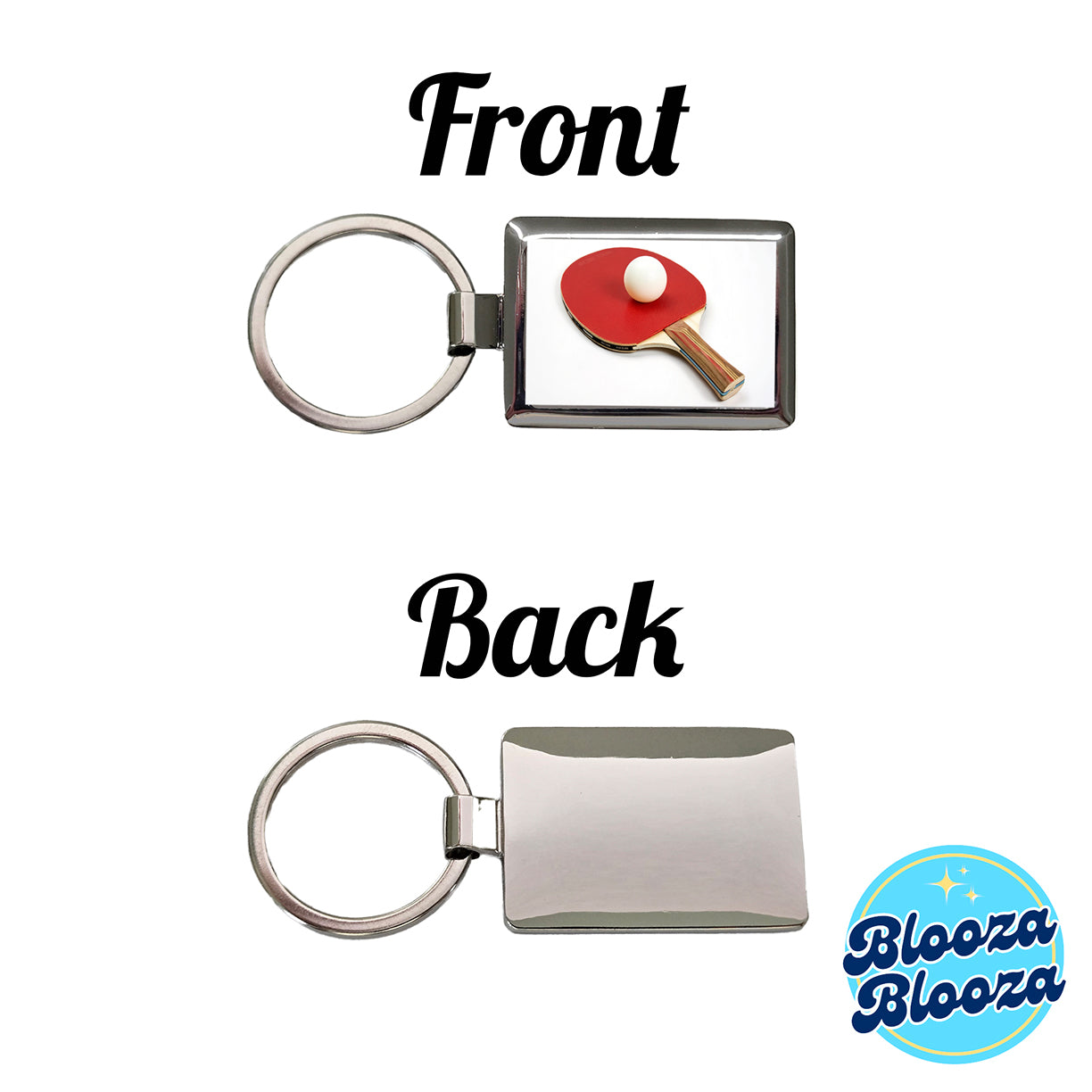 Table Tennis Ping Pong Paddle and Ball Rectangle Metal Keychain
