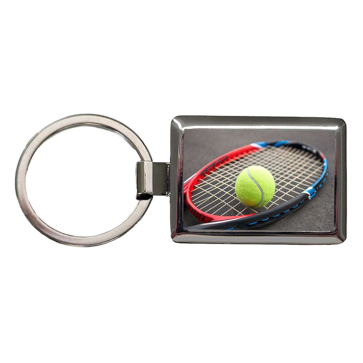 Tennis Racket and Ball Close-up Rectangle Metal Keychain