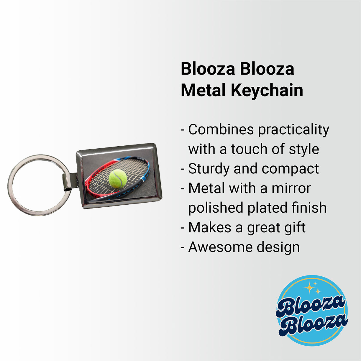 Tennis Racket and Ball Close-up Rectangle Metal Keychain