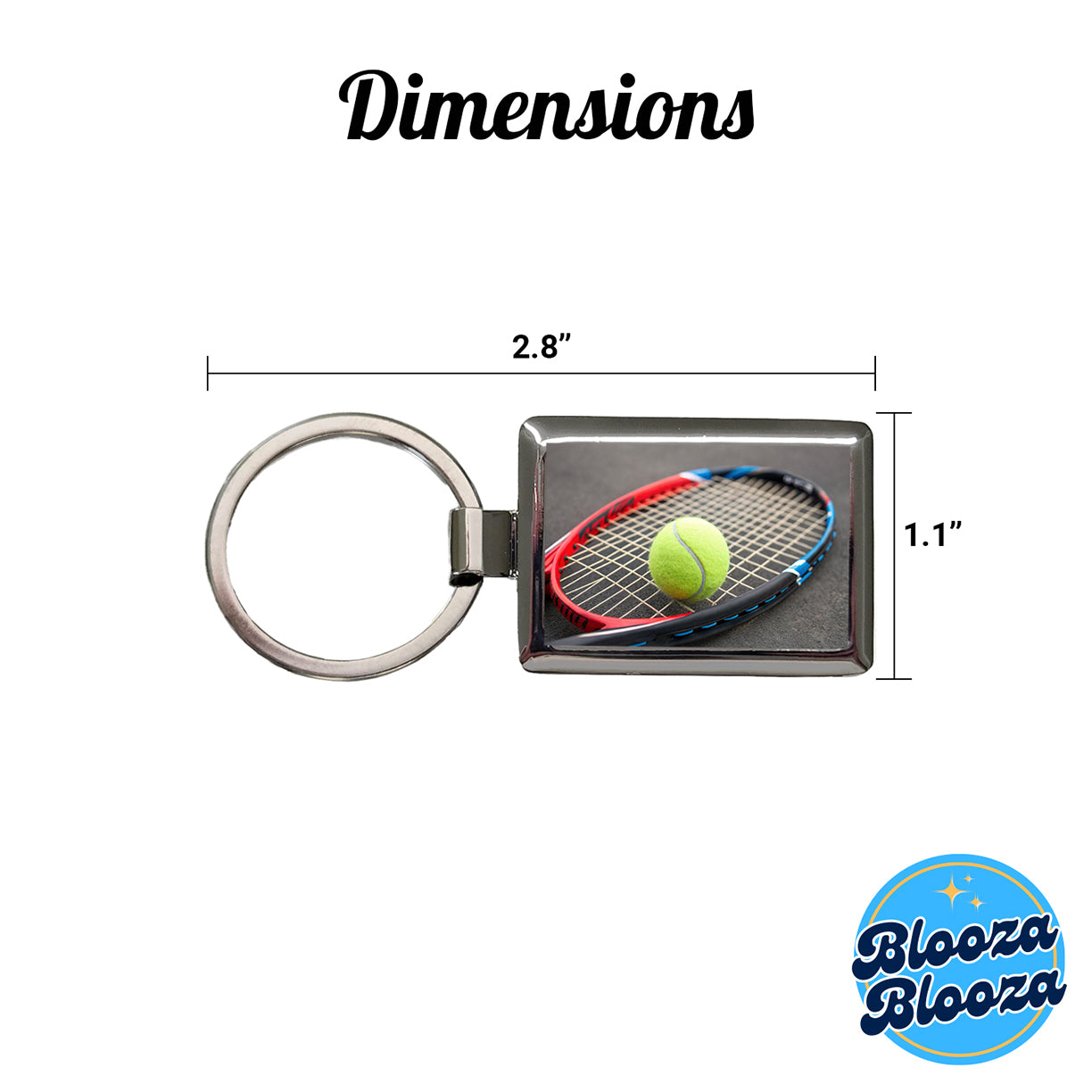 Tennis Racket and Ball Close-up Rectangle Metal Keychain