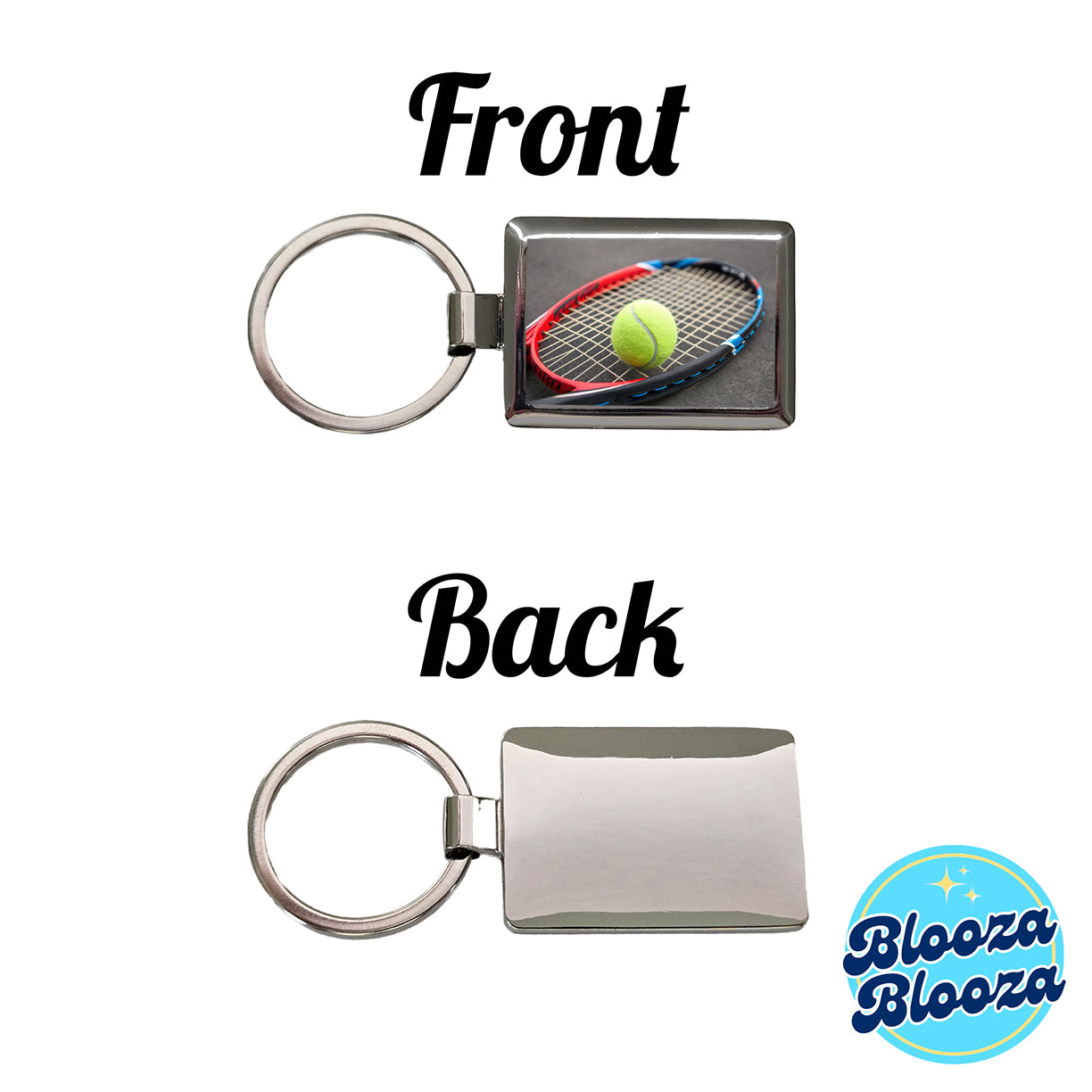 Tennis Racket and Ball Close-up Rectangle Metal Keychain