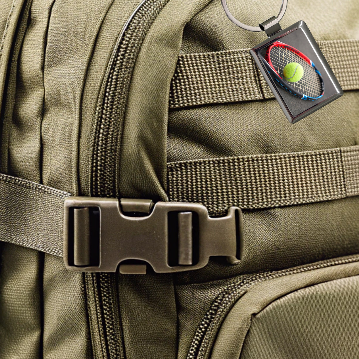 Tennis Racket and Ball Close-up Rectangle Metal Keychain