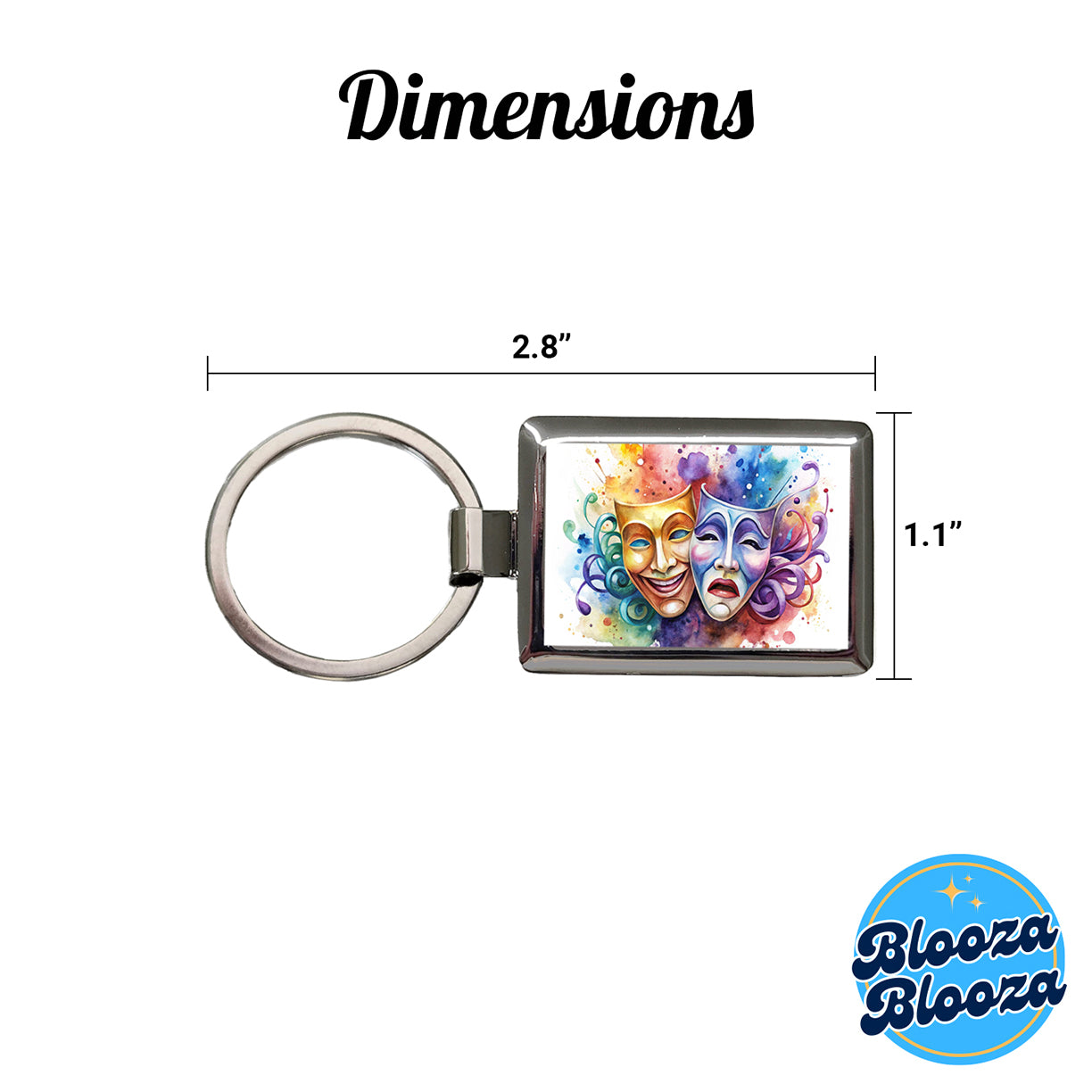 Theater Drama Masks Watercolor Rectangle Metal Keychain
