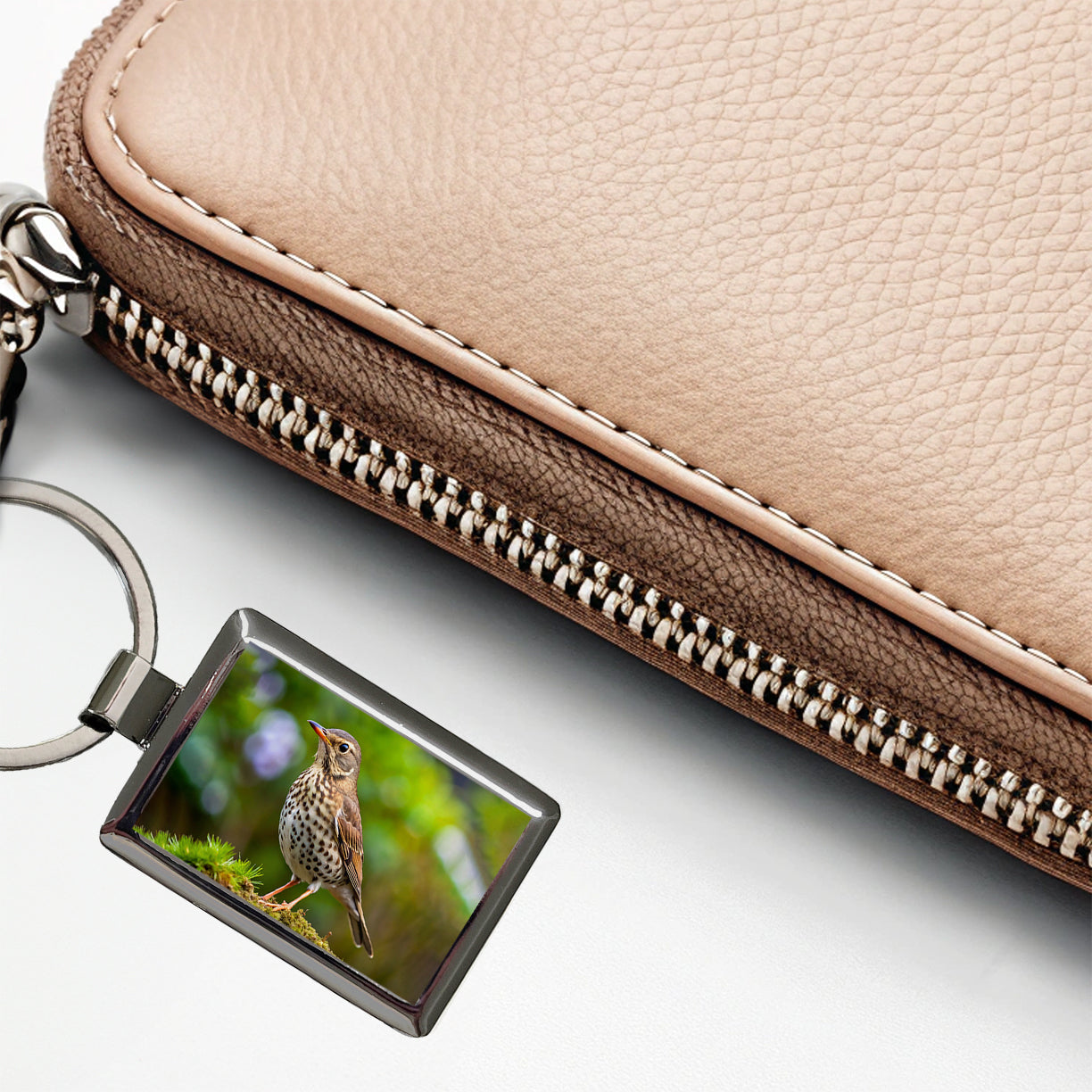 Thrush Bird Backyard Bird Rectangle Metal Keychain