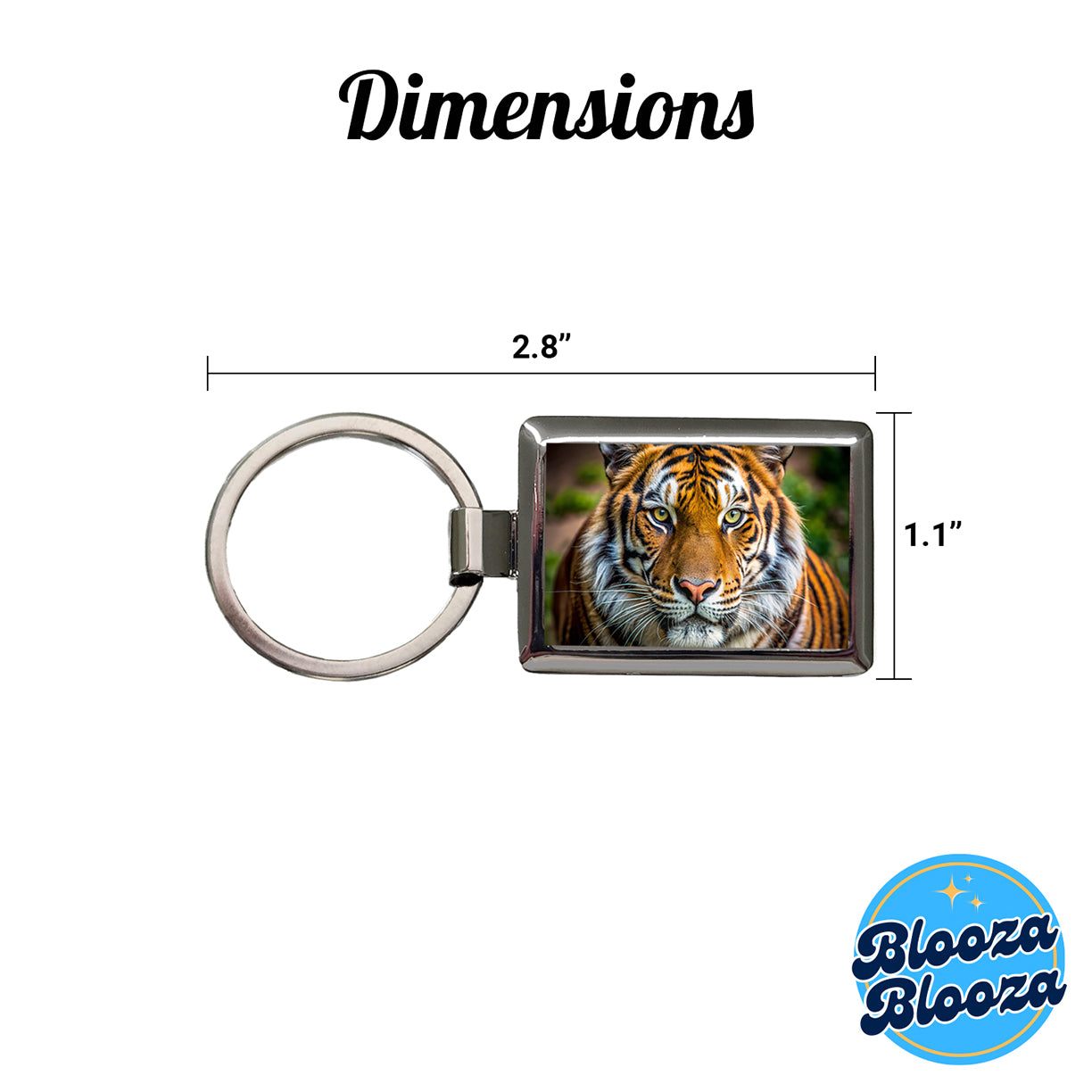 Tiger Face Rectangle Metal Keychain