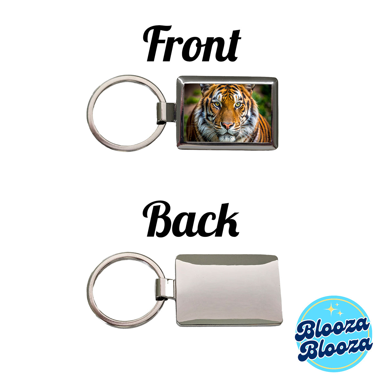 Tiger Face Rectangle Metal Keychain