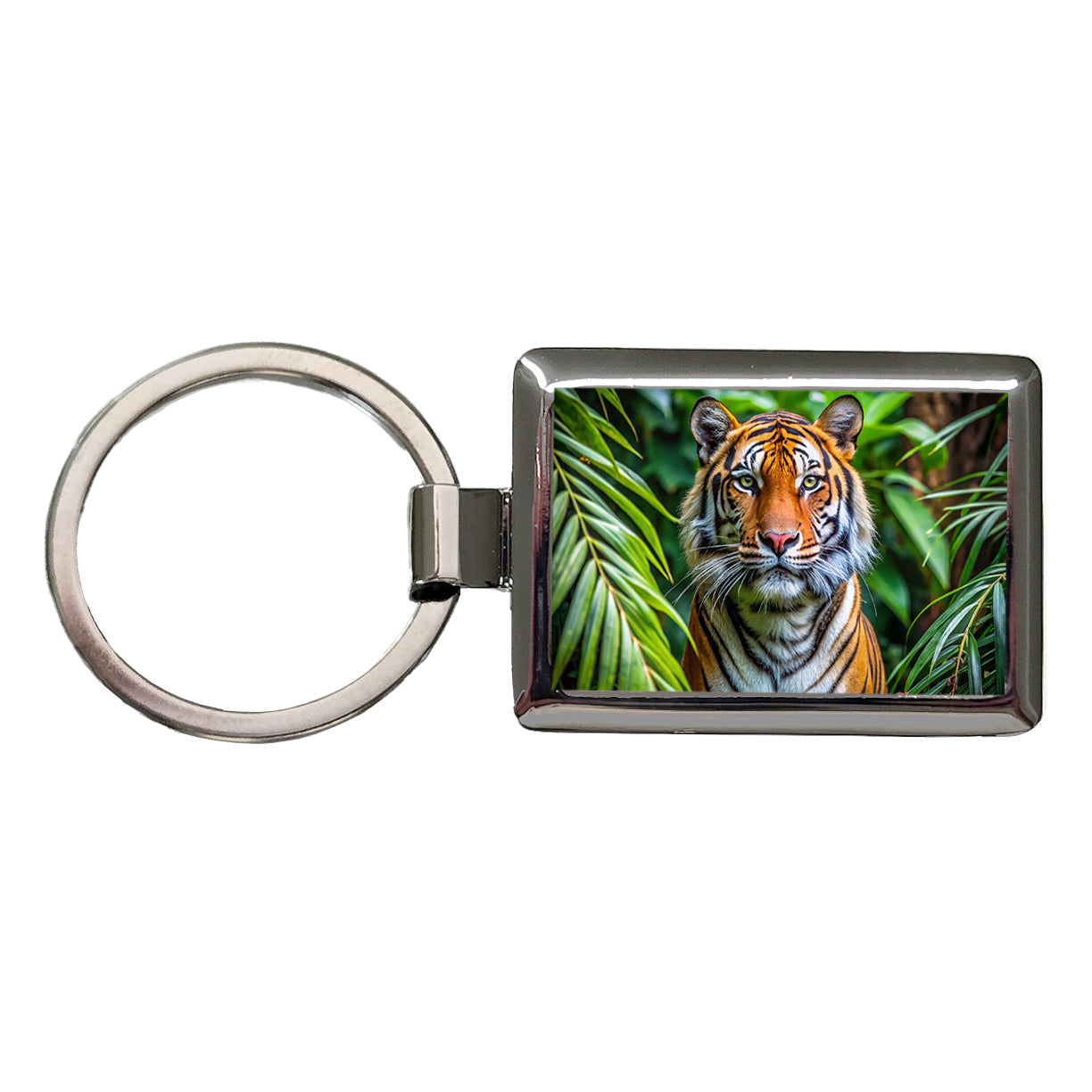 Tiger In The Jungle Rectangle Metal Keychain