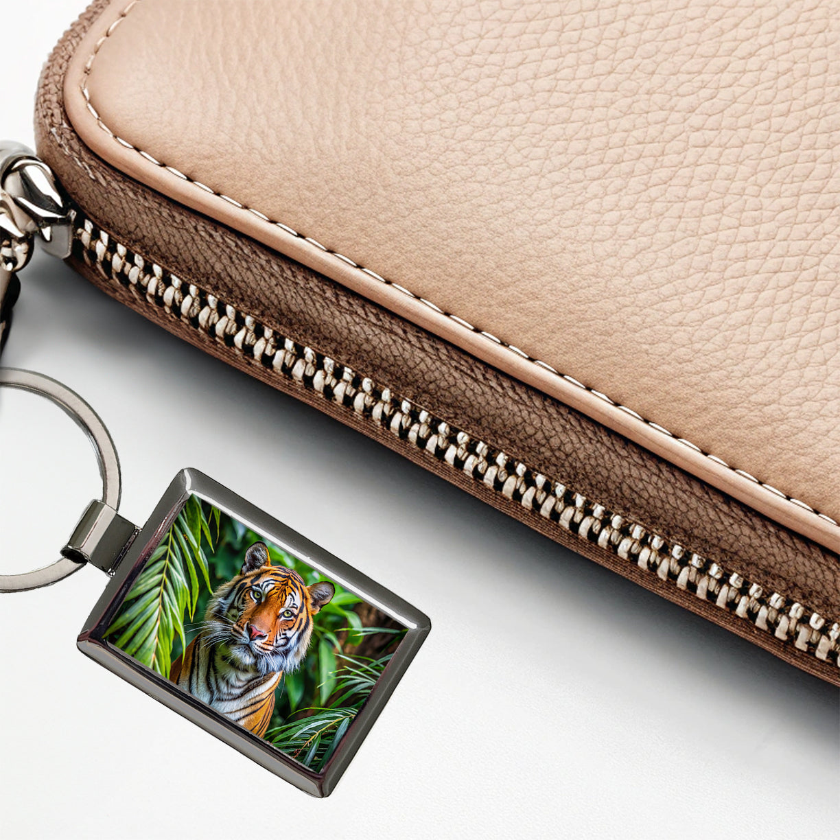 Tiger In The Jungle Rectangle Metal Keychain