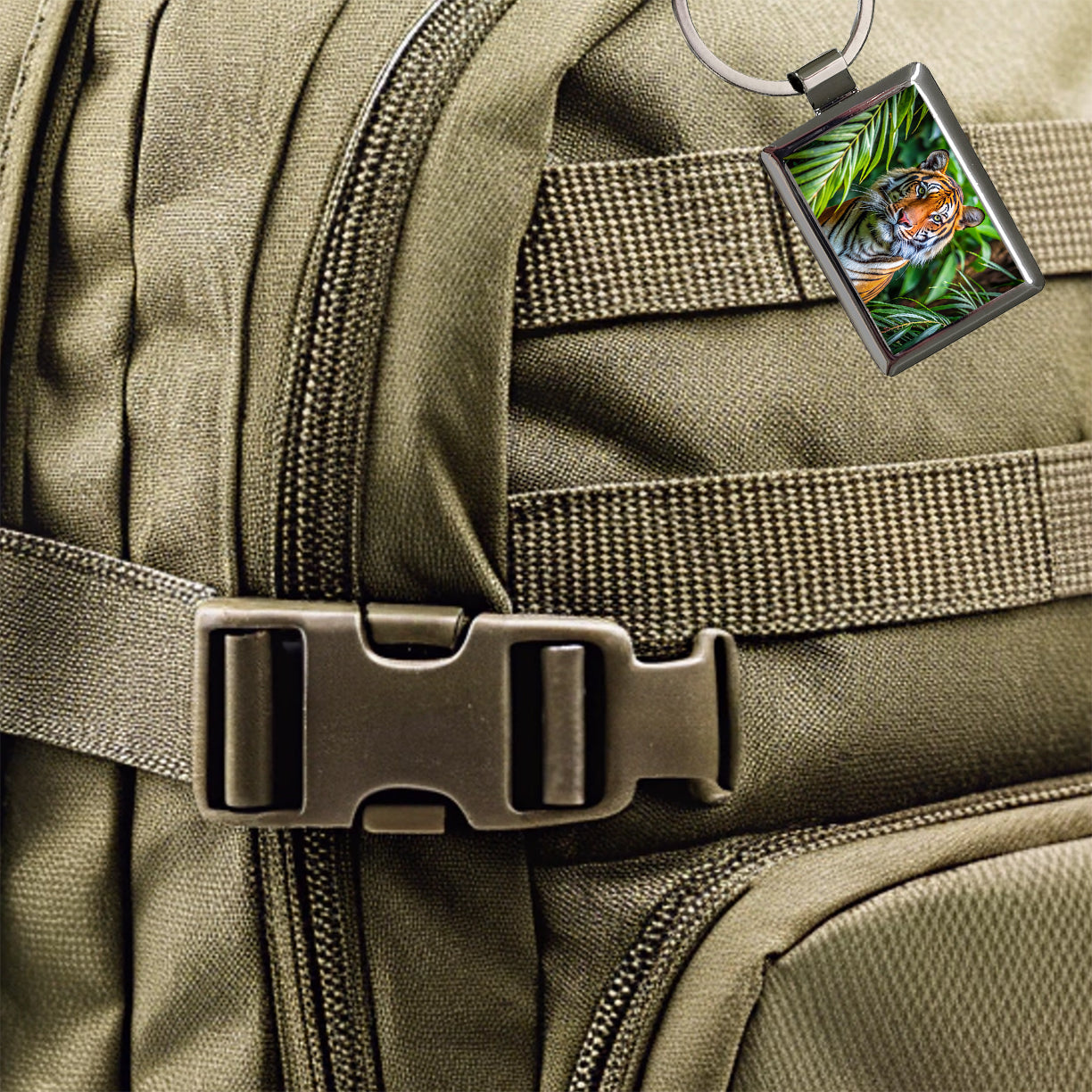 Tiger In The Jungle Rectangle Metal Keychain
