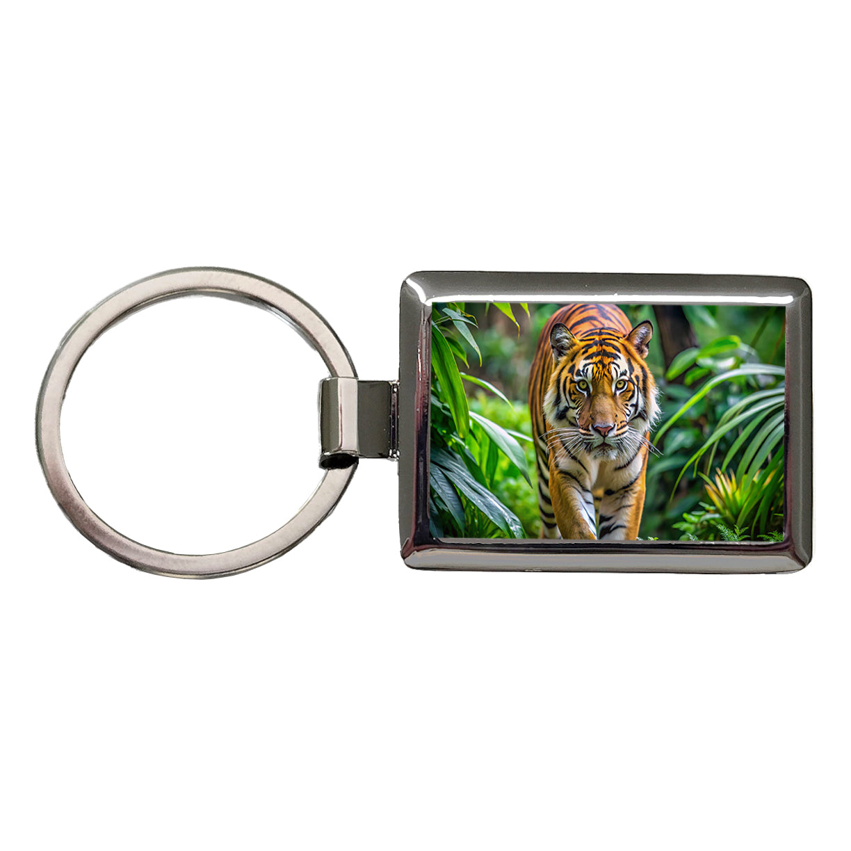 Tiger Stalking Prey In The Jungle Rectangle Metal Keychain