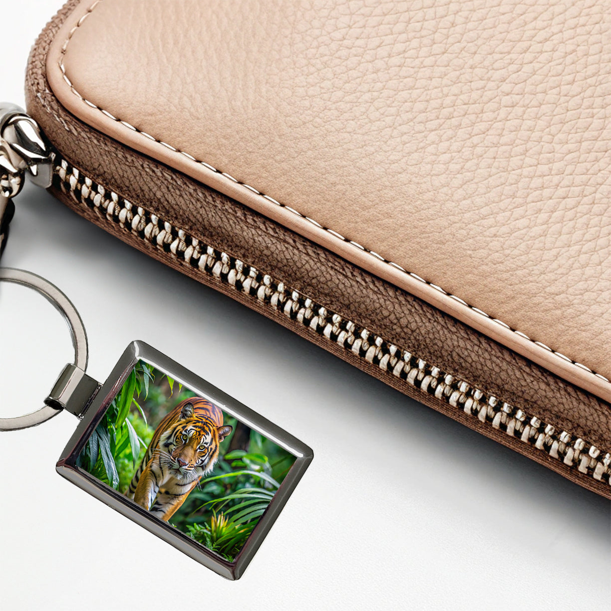 Tiger Stalking Prey In The Jungle Rectangle Metal Keychain