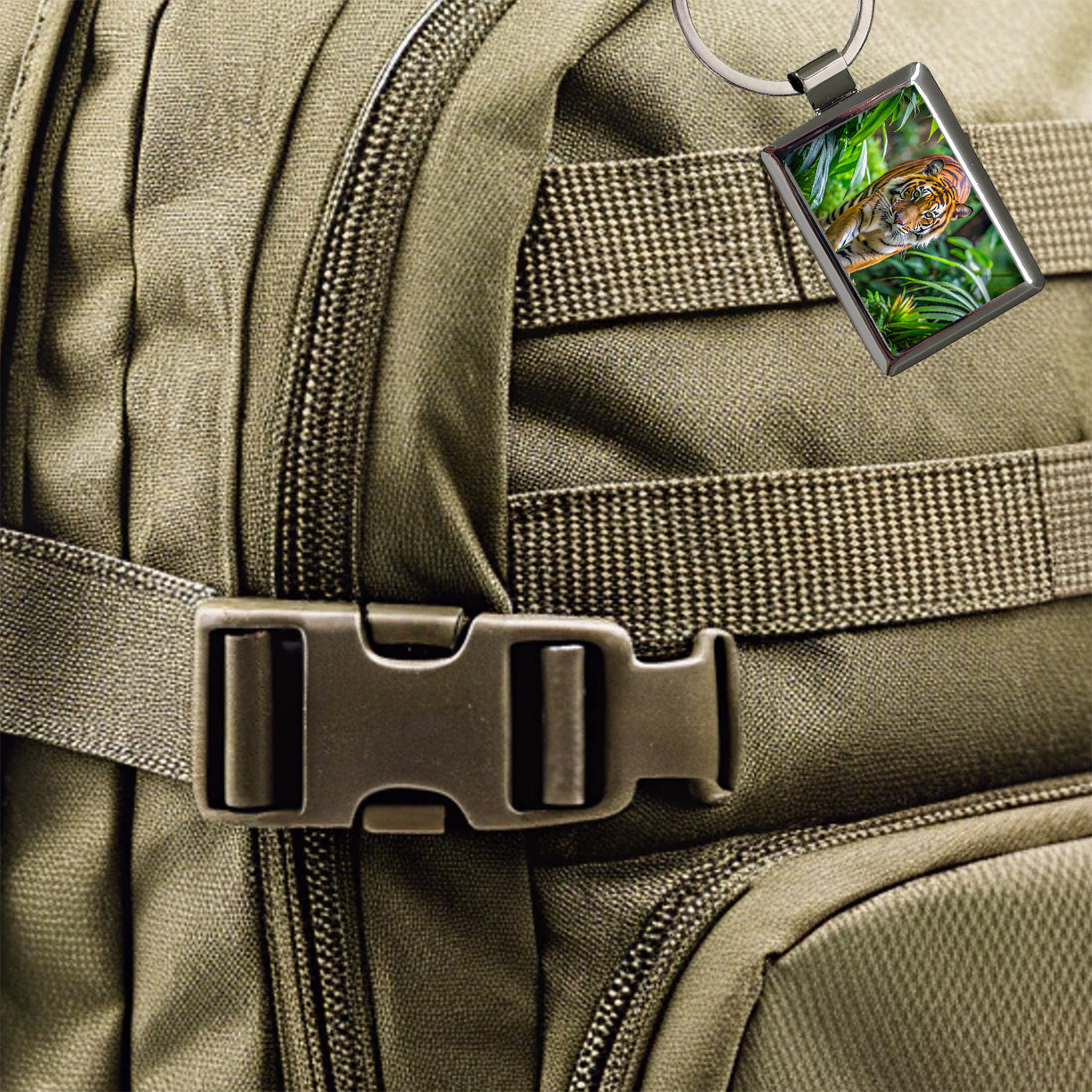 Tiger Stalking Prey In The Jungle Rectangle Metal Keychain