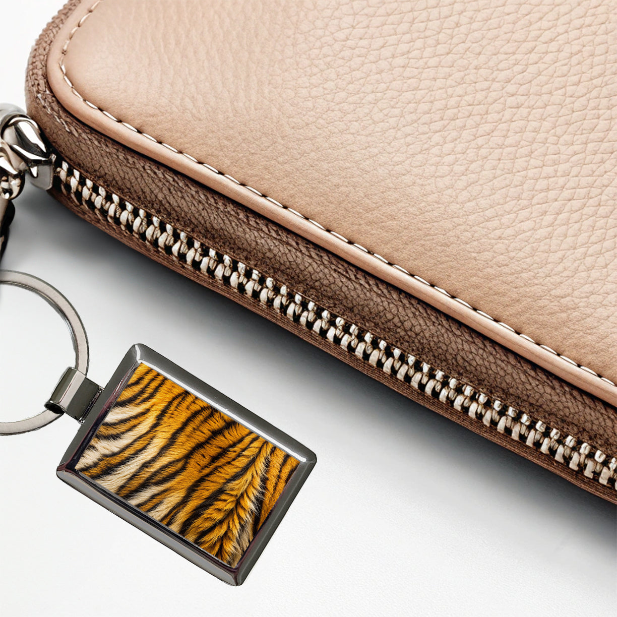Tiger Stripes Fur Pattern Rectangle Metal Keychain