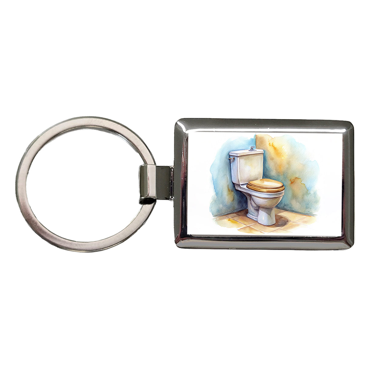 Toilet Watercolor Rectangle Metal Keychain