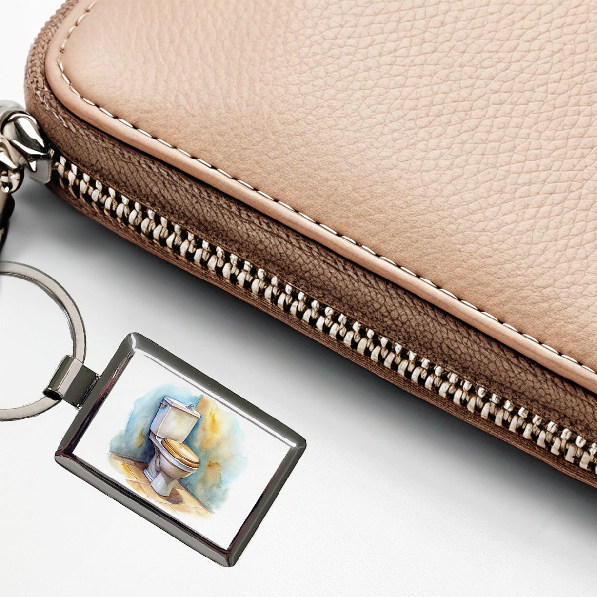 Toilet Watercolor Rectangle Metal Keychain