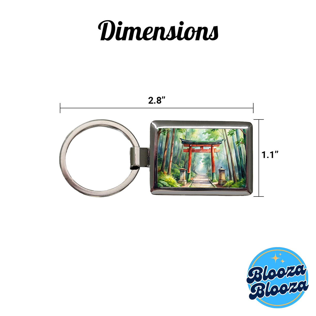 Torii Gate Leading To Forest Shrine Watercolor Rectangle Metal Keychain